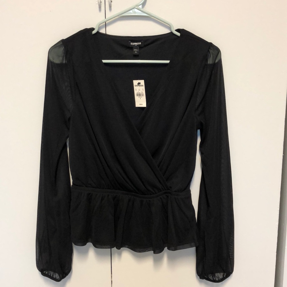 NWT Black Express Peplum V-Neck Top Blouse